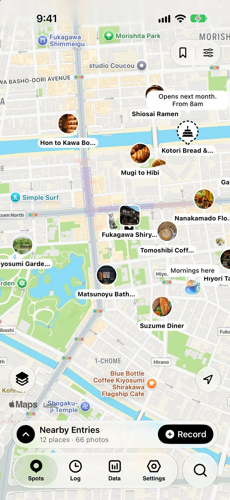 RONDO: the places you visited, shown as photo pins on the map
